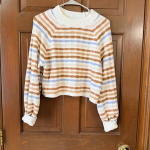 Pink Rose Striped Sweater - Cream, Brown, Blue